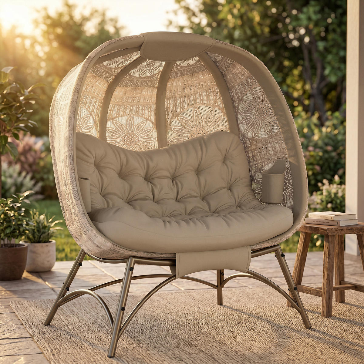 GARTENSTUHL, Stahl, Sand - Sandfarben, Metall (90/142/126cm) - Outsunny