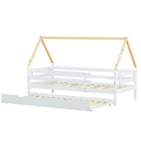 HAUSBETT mit Ausziehbett, Weiß/Natur, 90/200 cm - Weiß, Holz (90/200cm) - MIVRAY