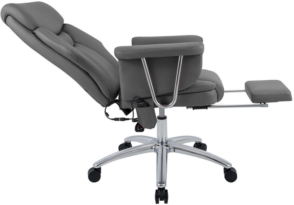 CHEFSESSEL Echtleder Grau - Chromfarben/Grau, Leder/Metall (78/114/66cm) - CLP
