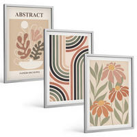 BILDER SET 3er Set - 40x60 cm Silberner Rahmen - Abstrakte Pflanzen in Pastellfarben - Silberfarben, Kunststoff (40/60cm) - TULUP