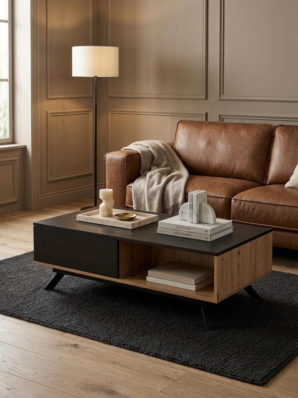 COUCHTISCH Eiche-Dekor Schwarz mit Stauraum, Wasserabweisend, 110x60x38 cm - Schwarz/Braun, Holz/Metall (60/110/38cm) - KADIMA DESIGN