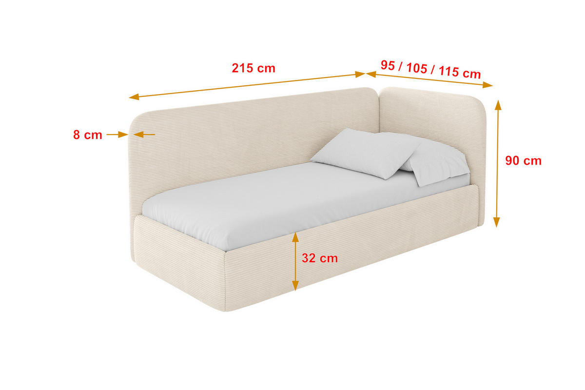 EINZELLBETT Jugendbett mit Bettkasten und Matratze H3/H4, Links - ELSY 100x200 Beige - Creme, Holzwerkstoff/Textil (100/200cm) - ALTDECOR