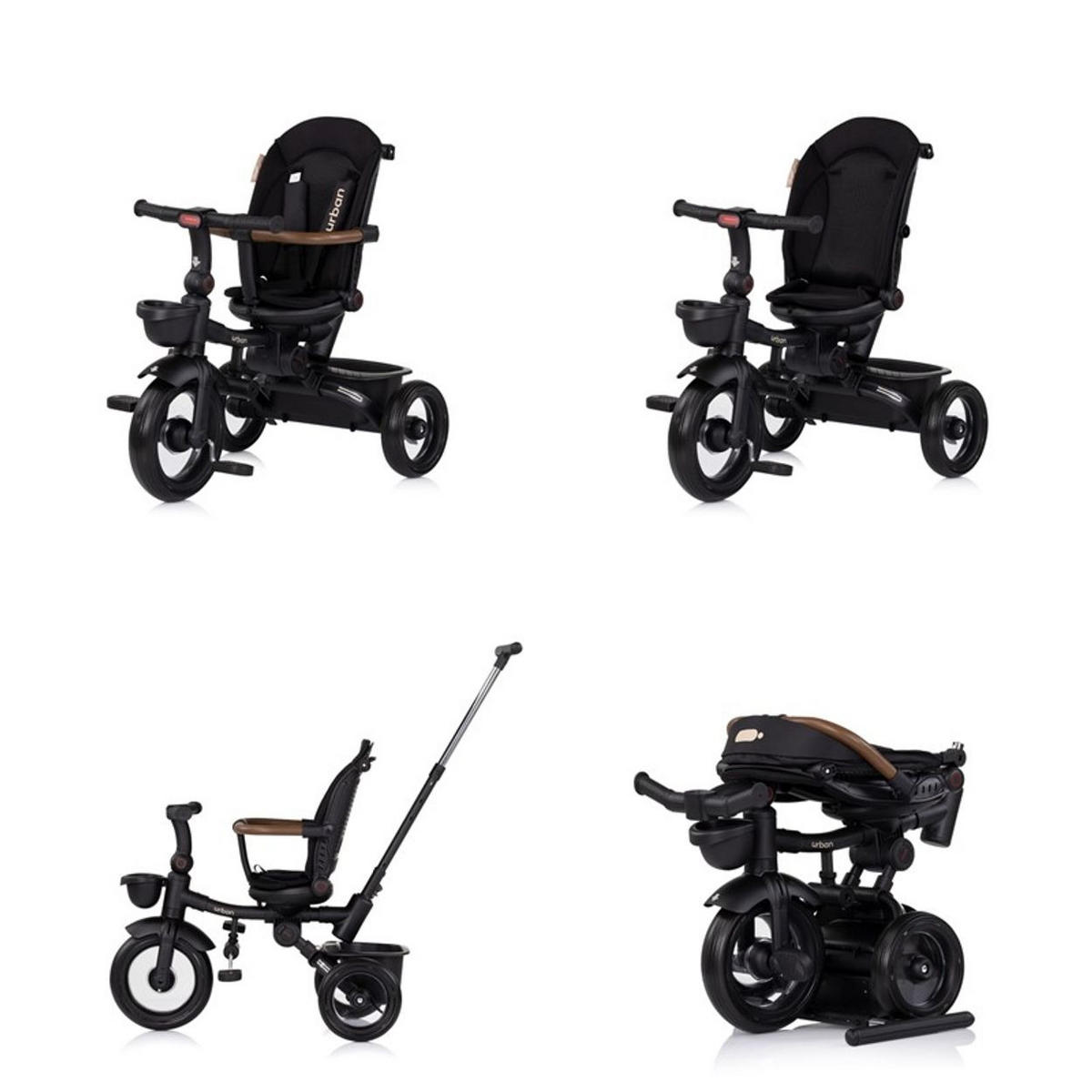 DREIRAD Urban schwarz Lenker mit Licht, klappbar, Sitz drehbar, Korb - Schwarz, Metall (94/51/98cm) - Chipolino