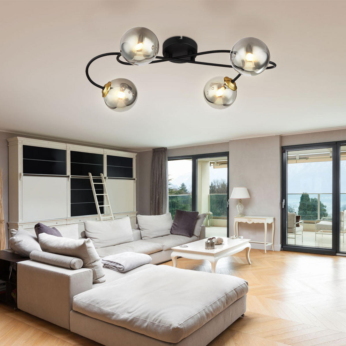 DECKENLEUCHTE Metall Glas Grau - Grau, Glas (52.5/30/15cm) - Globo Lighting