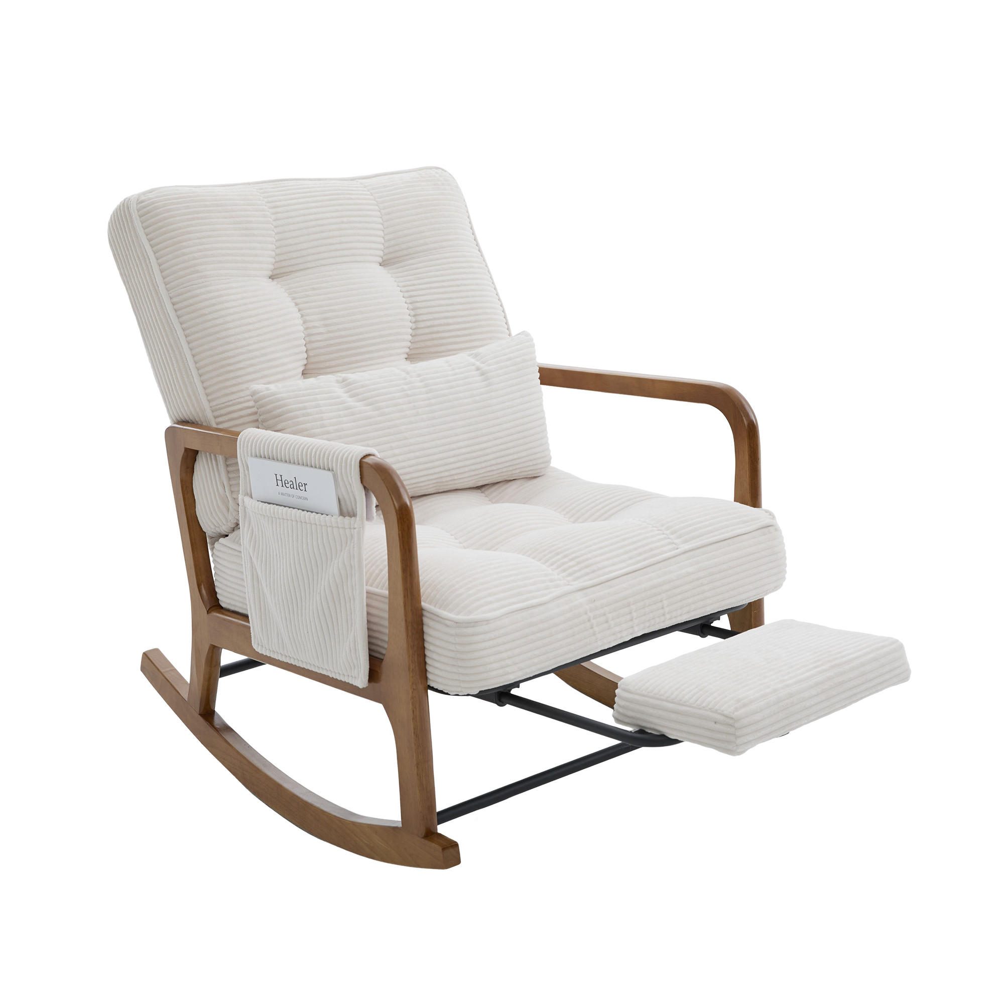 SCHAUKELSTUHL Relaxsessel mit Fußstütze,verstellbarer Rückenlehne,Cord,Beige - Beige, Textil (70/92/80cm) - LVHOM