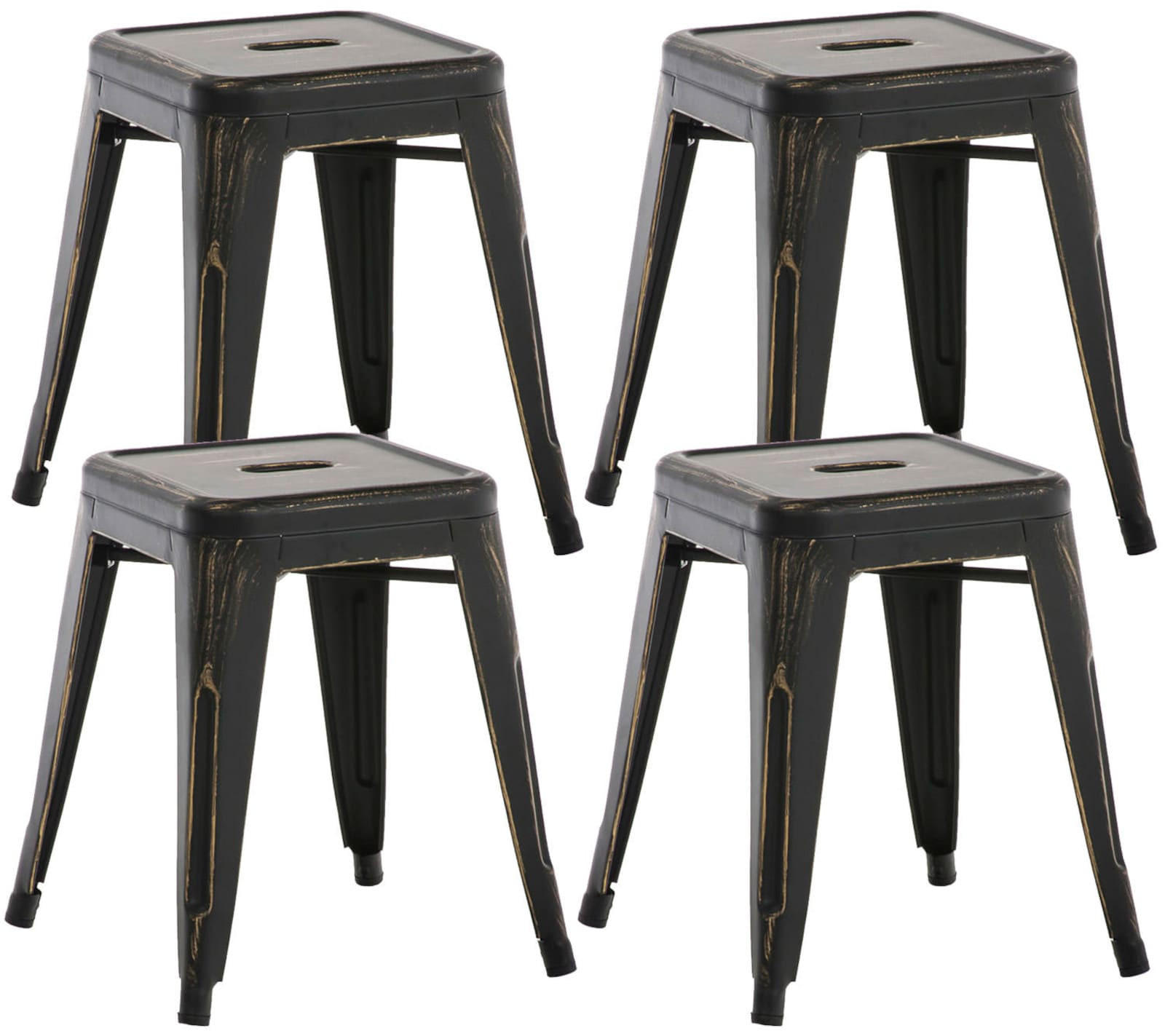 SITZHOCKER 4er Set Arvida schwarz-gold - Schwarz, Metall (40/46/40cm) - TPFLiving