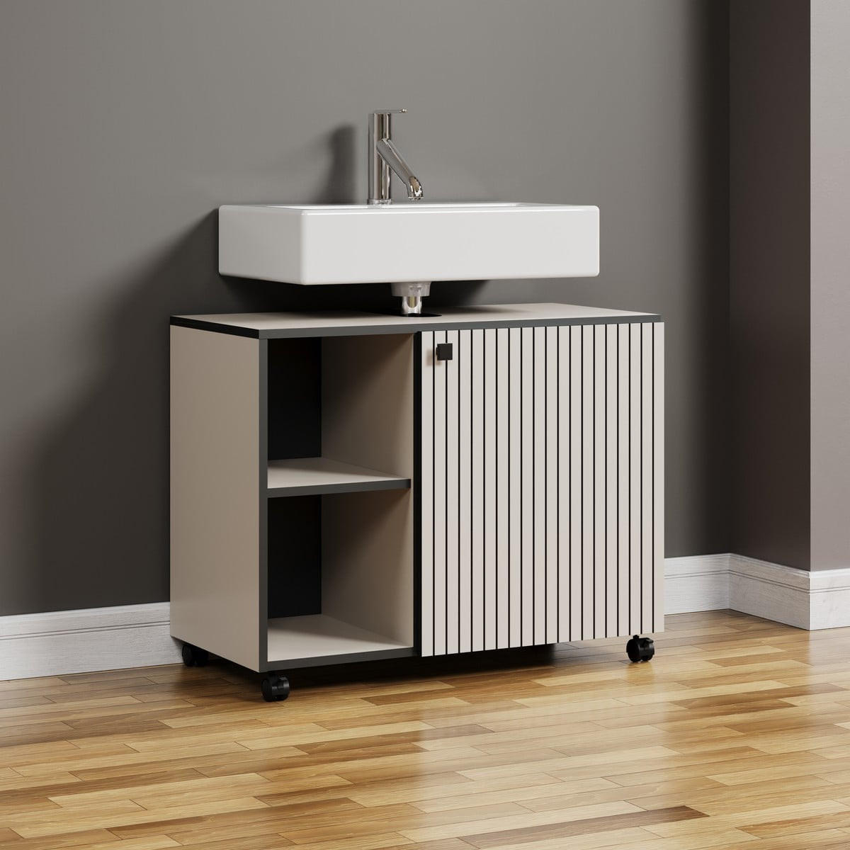 WASCHBECKENUNTERSCHRANK PureBliss Hellgrau - Hellgrau, Holzwerkstoff (80/64/42cm) - Trendteam