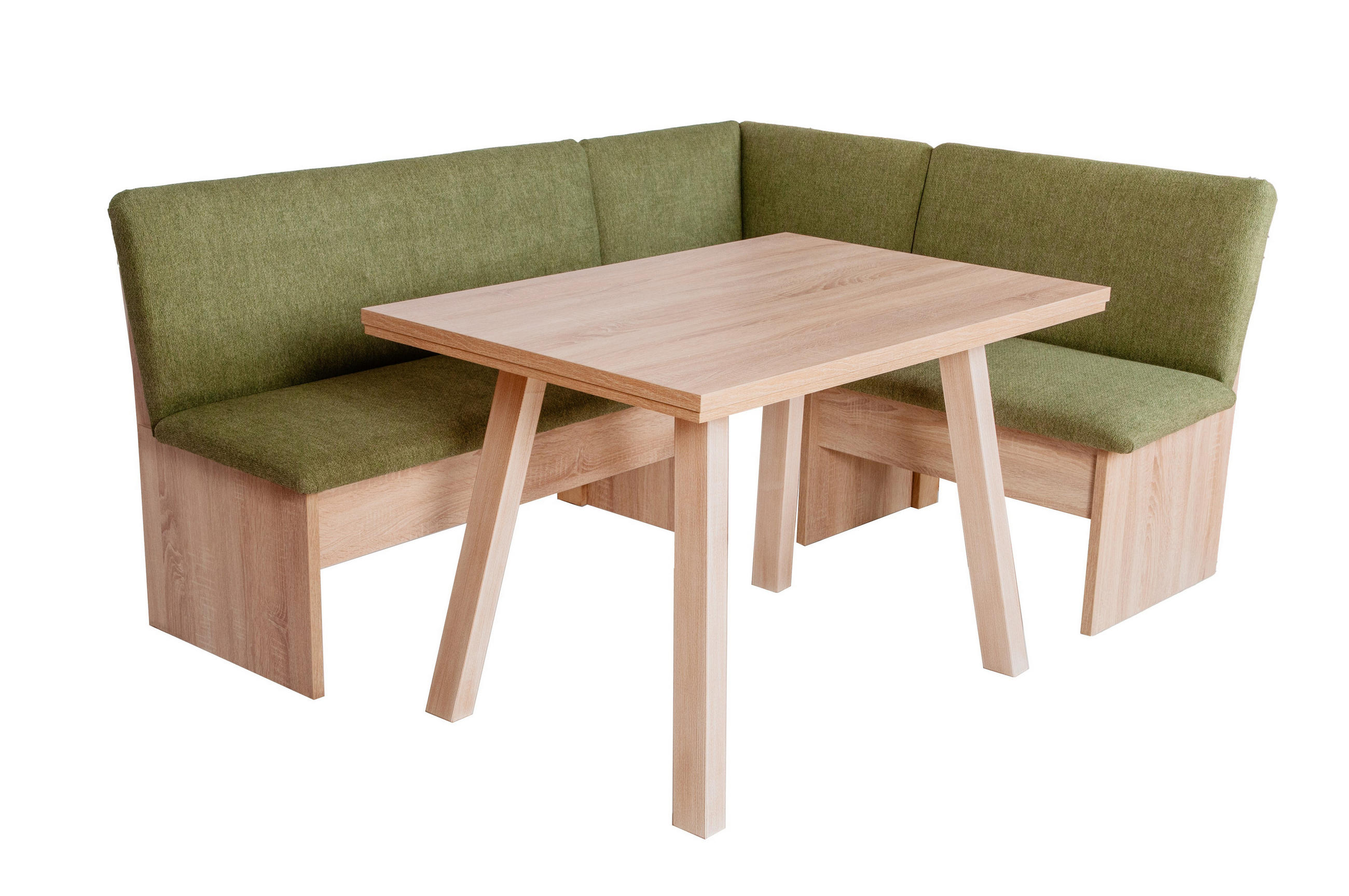 ECKBANKGRUPPE Die Vielseitige Tisch III - Eichefarben/Grün, Holzwerkstoff/Buchenholz (145/86/185cm) - Kundler Home