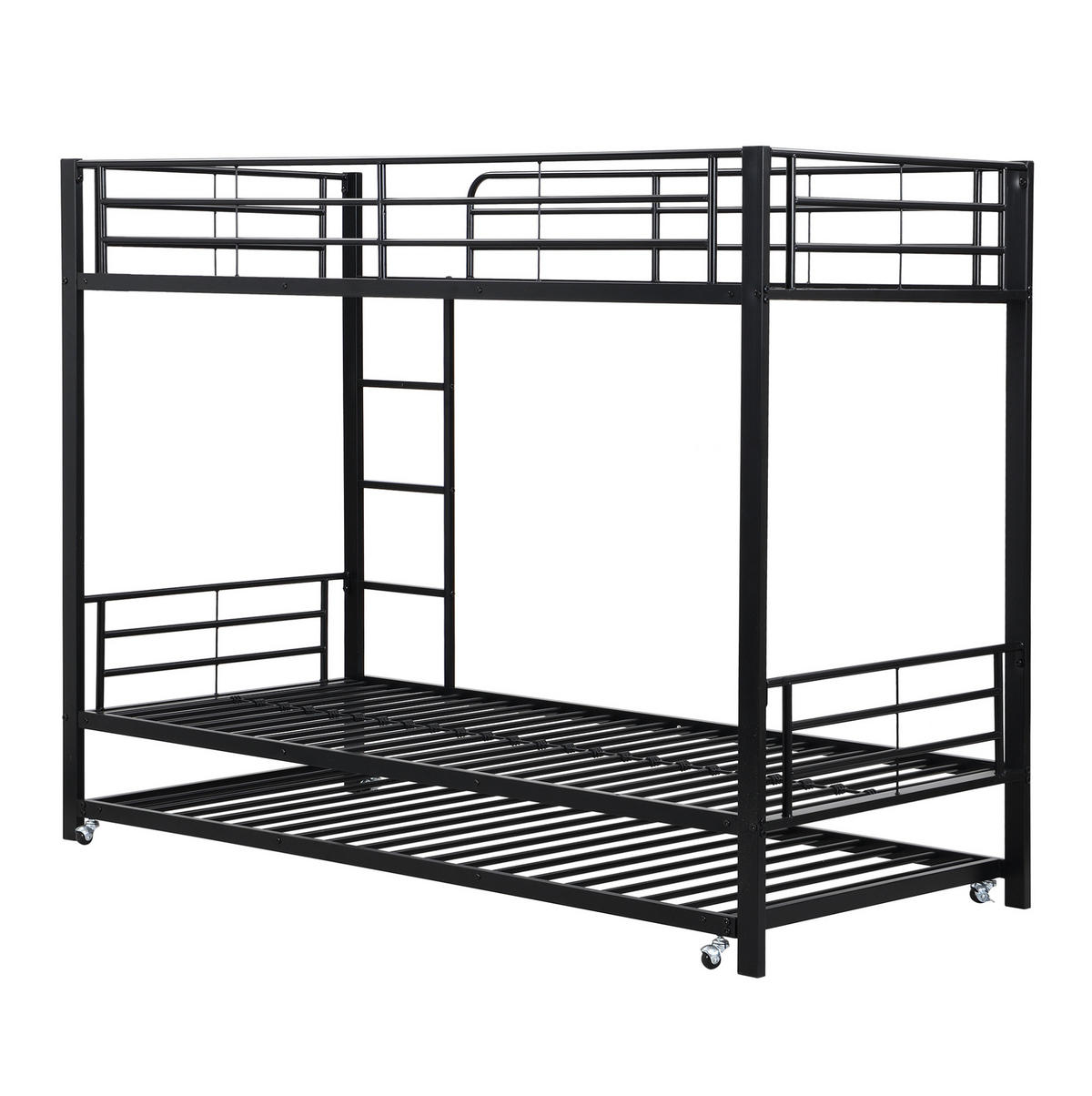 ETAGENBETT aus Metall 90x200 cm Schwarz mit Ausziehbett 90x190 cm und Leiter - Schwarz, Metall (90/190cm) - IVMEU