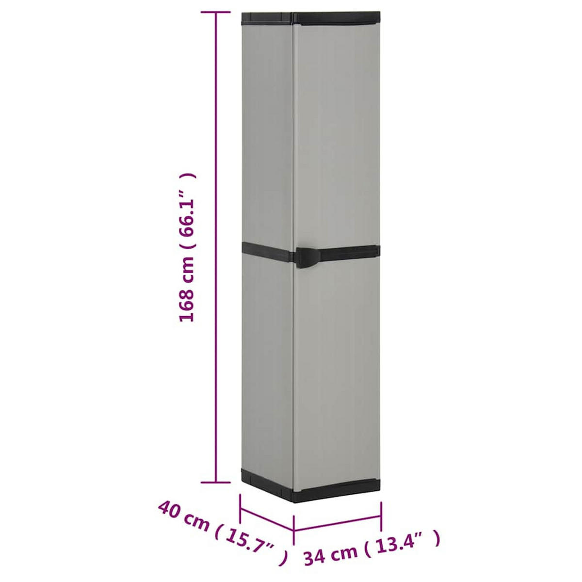 GARTEN-LAGERSCHRANK Mit 3 Böden Grau & Schwarz 34/40/168 Cm - Grau, Kunststoff (40/168/34cm) - vidaXL