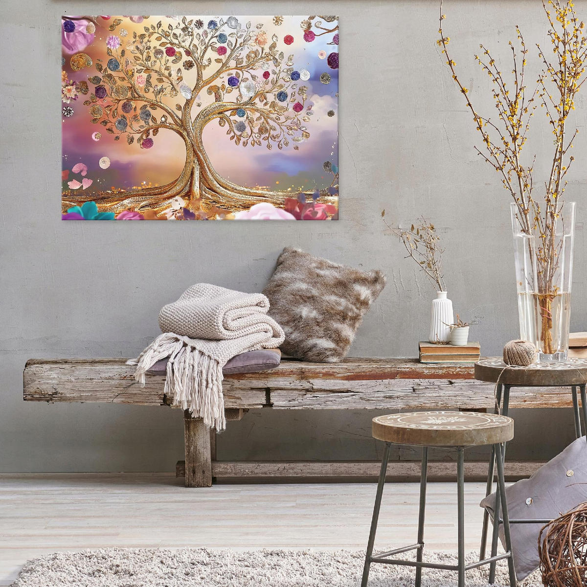 LEINWAND BILDER Abstrakt Blumen Bunt Modern Wohnzimmer 60x40 - Multicolor, Holzwerkstoff (60/40cm) - Wallarena
