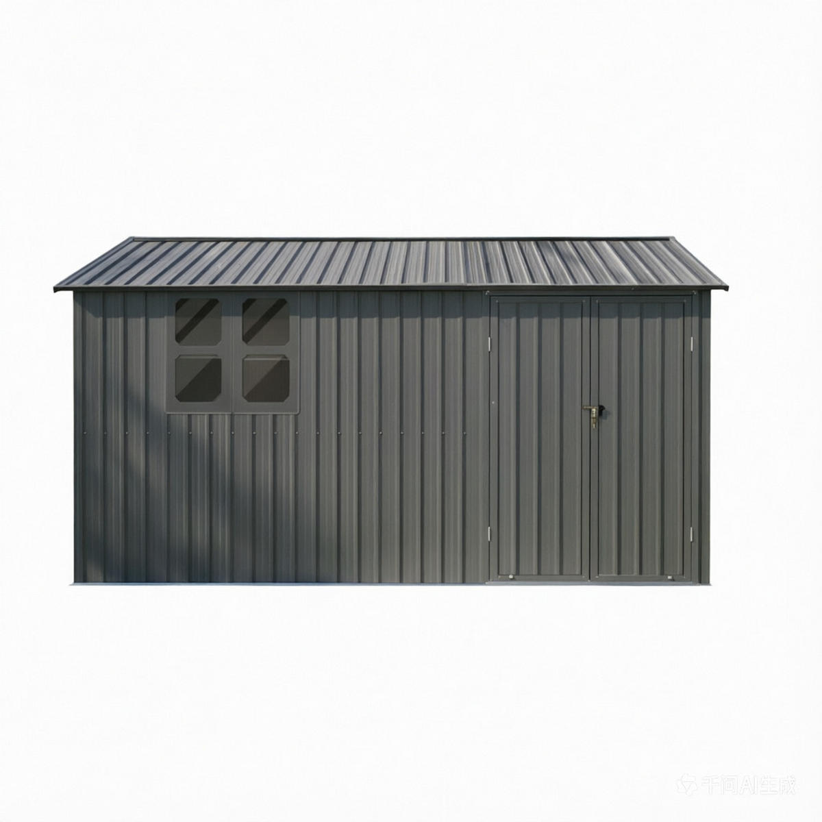 GERÄTEHAUS 374.9/307.8/204.8 cm Grau mit Tür, Schloss, Fenster, klappbarem Tisch und Regalen (10,34m²) - Grau, Metall (307.8/204.8/374.93cm) - Oxeza