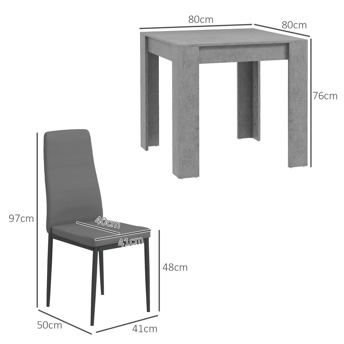 MODERNES Esszimmer-Set, quadratisch 80×80cm 3-teilig, grau - Grau, Leder (80/76/80cm) - Vallsero