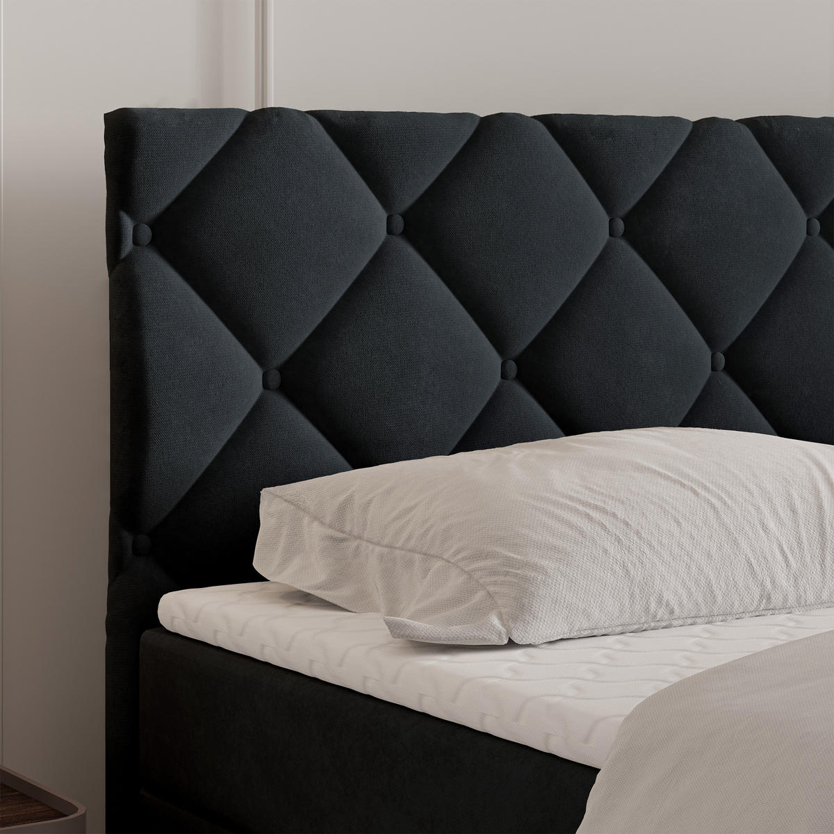 BOXBETT ROVARI 180x200 cm mit Matratze und Topper - Schwarz - Schwarz, Holz (180/200cm) - MASSENO