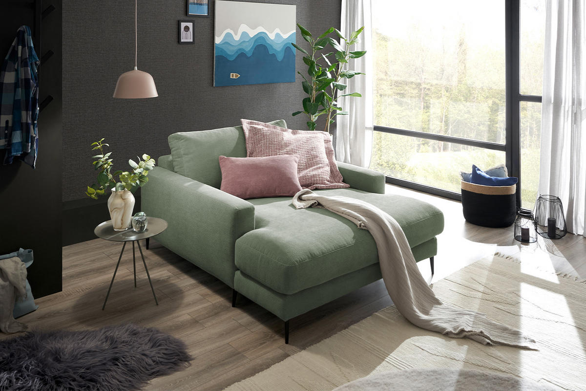LONGSEAT CARA Grün Cord - Schwarz/Grün, Textil/Metall (132/84/170cm) - KAWOLA