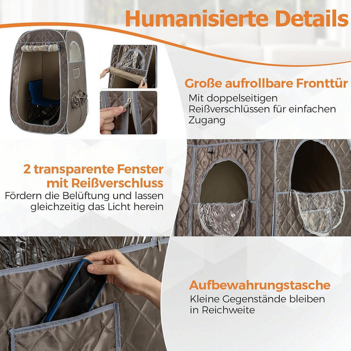 DAMPFSAUNA Tragbare grau - Grau, Textil (89/149/89cm) - COSTWAY