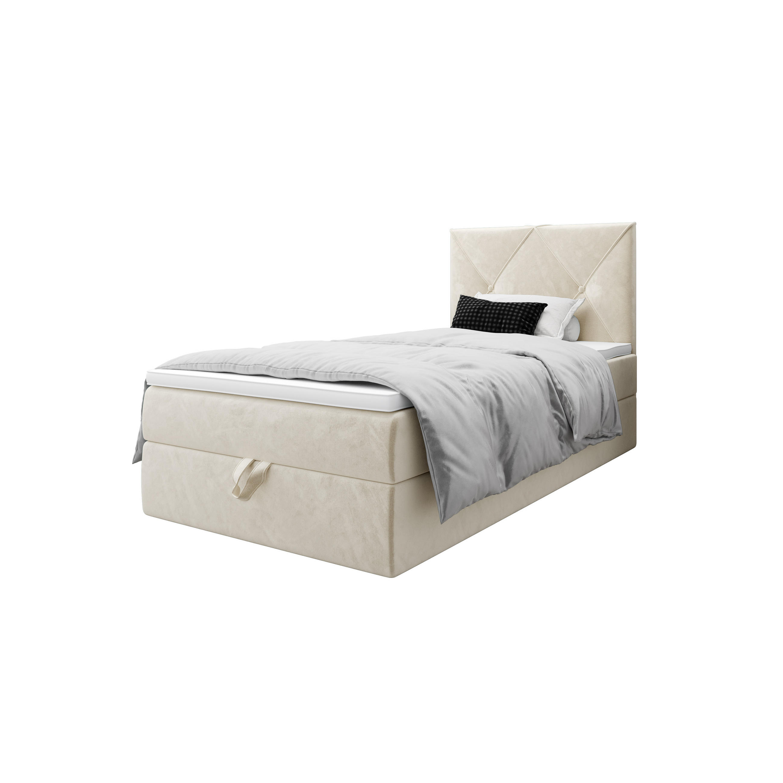 BOXBETT ALTEA 90x200 Monolith 02, mit Matratze H3, Bonell und Topper, Creme - Creme, Holz/Kunststoff (90/200cm) - Bedante