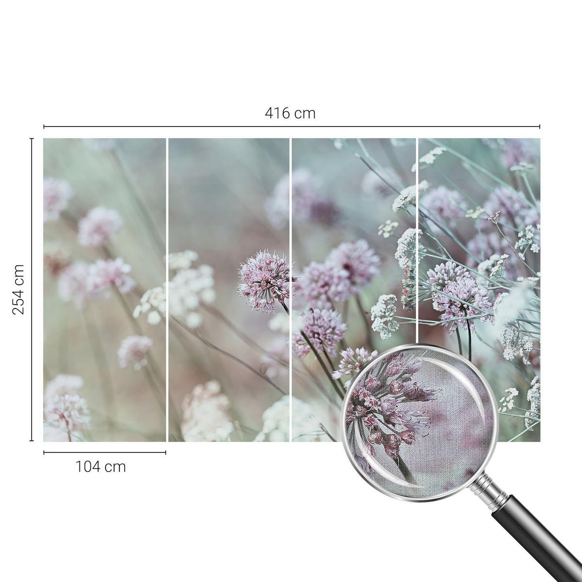 FOTOTAPETE 416x254 cm - Wildblumen - Weiß, Textil (416/254cm) - Wallfluent
