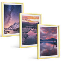 BILDER SET 3er Set - 40x60 cm Goldrahmen - Berge, Wasser, wunderschöne Landschaften - Goldfarben, Kunststoff (40/60cm) - TULUP