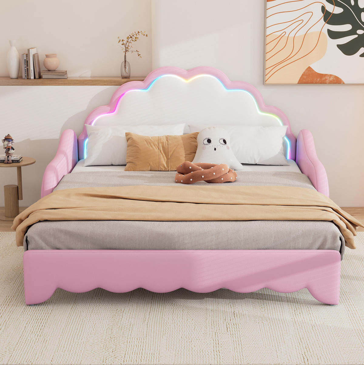 POLSTERBETT mit LED-Beleuchtung 140/198 cm in Rosa - Rosa, Kunststoff (140/200cm) - BEAOK