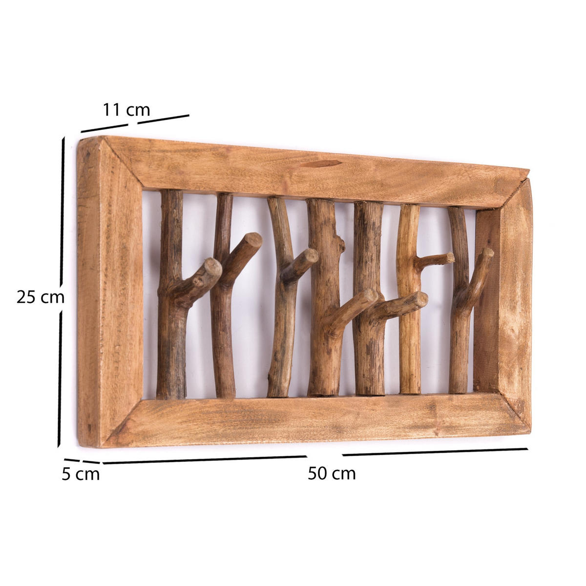 WANDGARDEROBE Leonor 50 Mahagoni Massivholz, 7 Haken naturfarben - Naturfarben, Holz (50/25/11cm) - CREEDWOOD