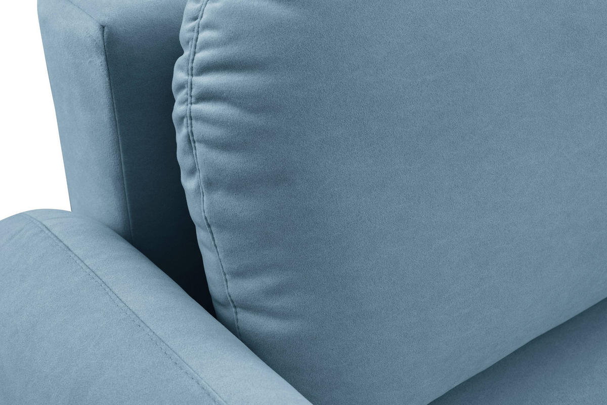 BETTSOFA AGIO Blau Plüsch-Stoff mit Schlaffunktion - Blau, Holz (232/95/109cm) - MASSENO