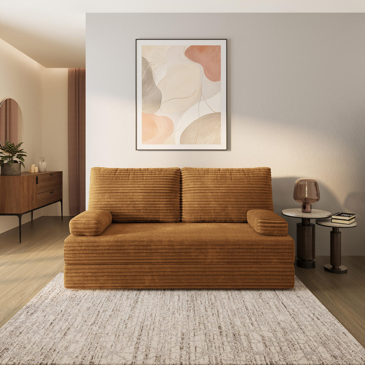 BETTSOFA SILAR aus Schaumstoff Cordstoff Orange Schlaffunktion - Orange, Textil (170/86/80cm) - MASSENO