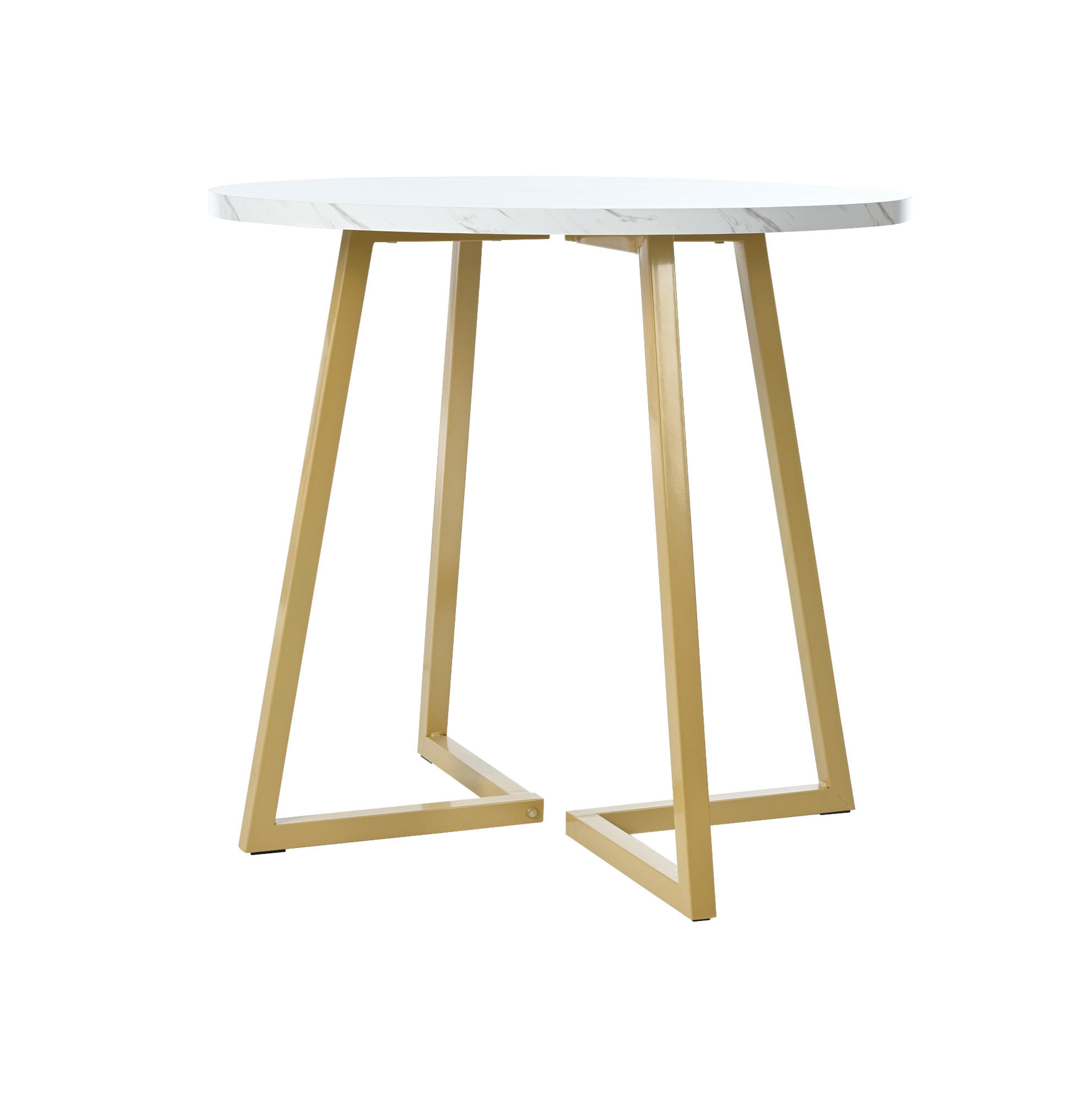 ESSTISCH 80 cm rund in Weiß mit modernem Marmor-Muster und stabilem Metallgestell - Weiß, Holzwerkstoff (80/80/75cm) - OKWISH