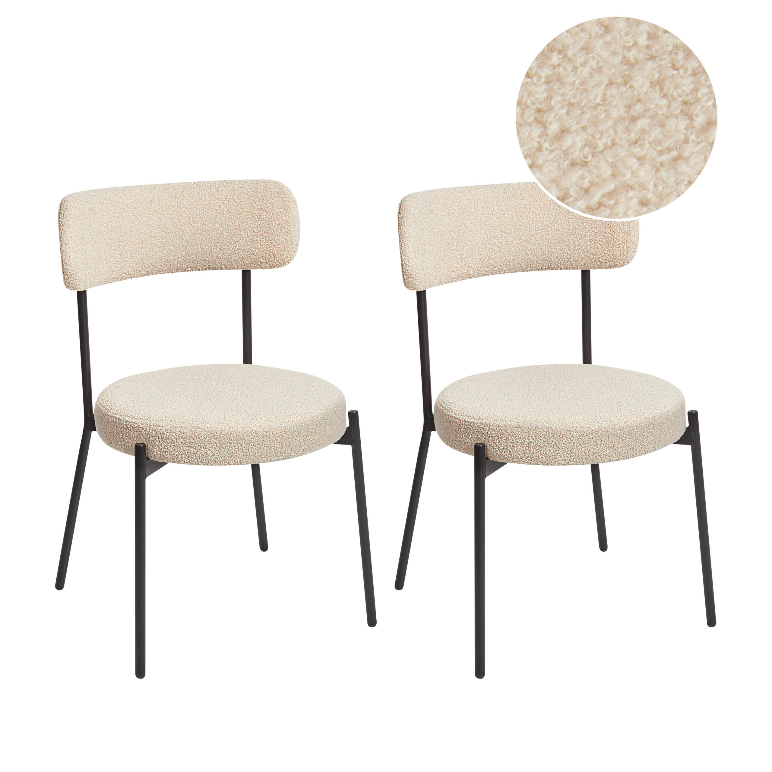 ESSZIMMERSTUHL 2er-Set Bouclé Helles Beige Allison - Beige/Schwarz, Textil (47/77/52cm) - Beliani