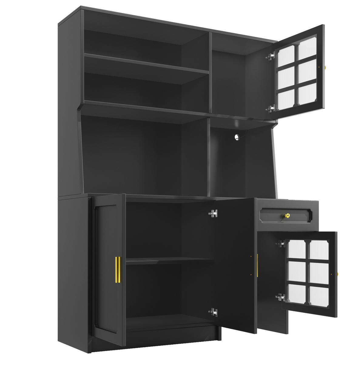 KÜCHENSCHRANK mit LED 130 x 45 x 180 cm MDF Schwarz - Schwarz, Holzwerkstoff (45/180/130cm) - Meubliv