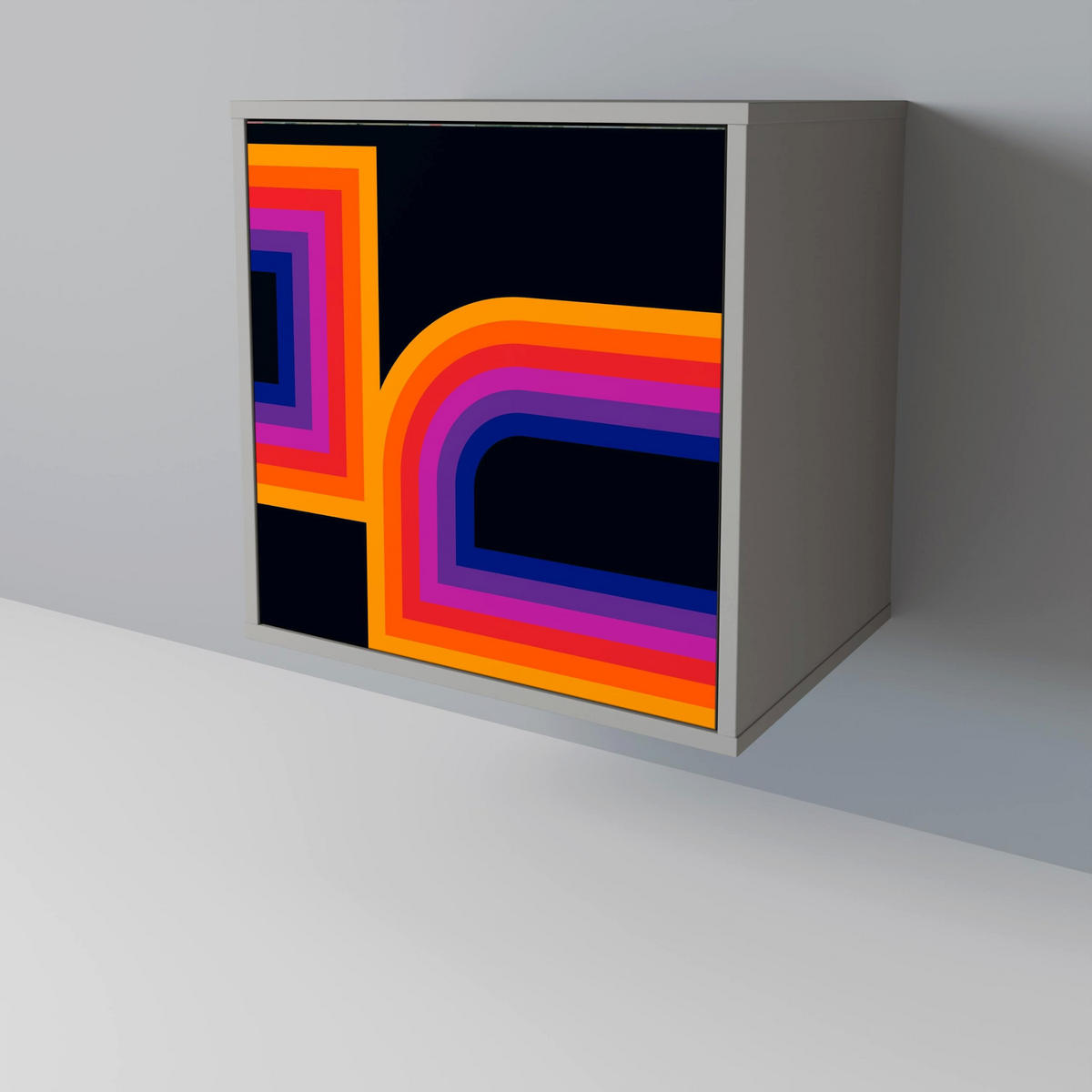 SIDEBOARD BLINDED BY THE LIGHTS, Grau, 57,5x42x75,5 cm, Goldfarbene Metallfüße - Goldfarben/Multicolor, Holzwerkstoff/Metall (57.5/75.5/42cm) - SpaceRebels