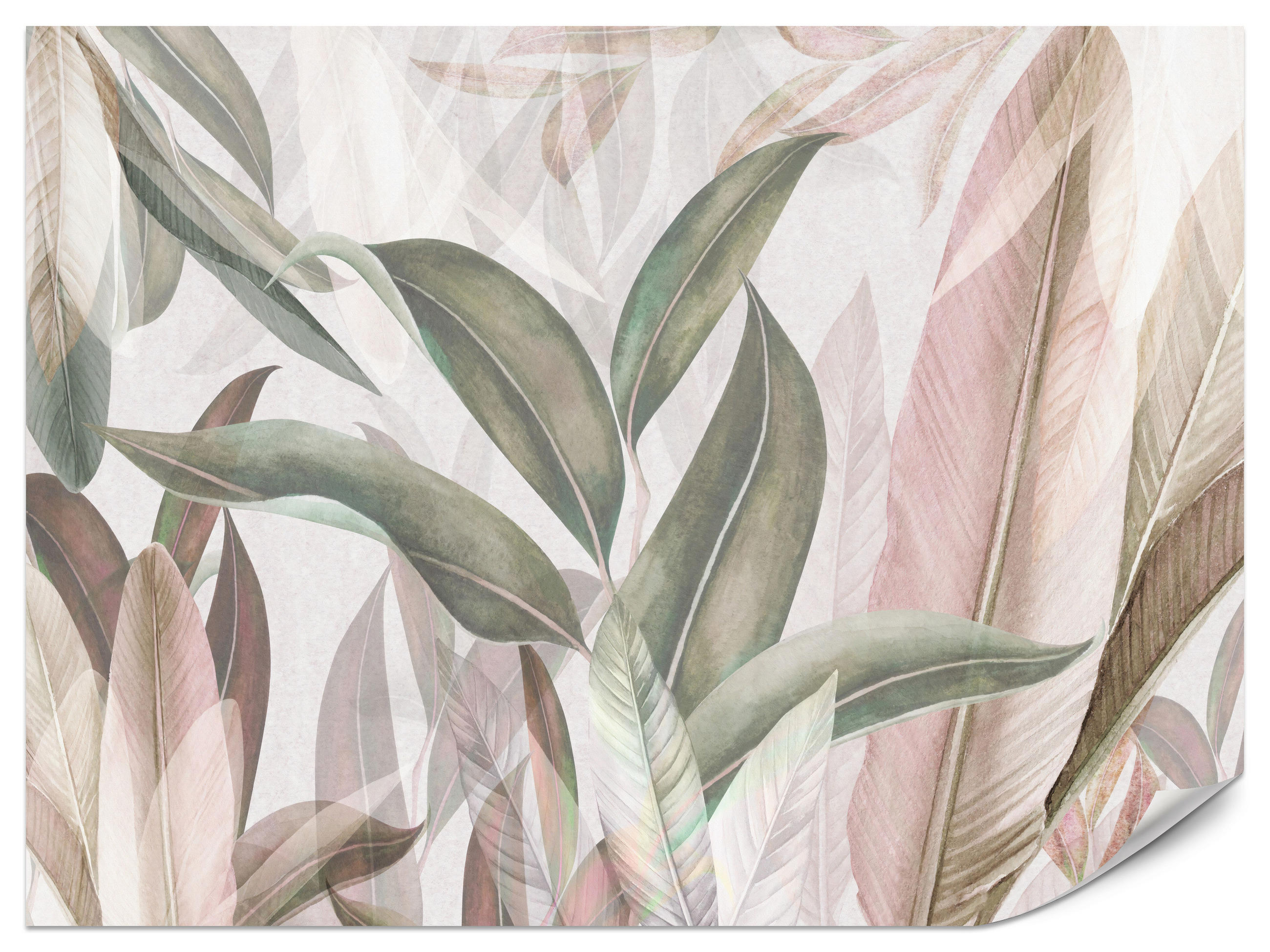 FOTOTAPETE für Wohnzimmer Empfindlich Pastell Bananenblätter 450x315 - Beige/Rosa, Papier (450/315cm) - Muralo