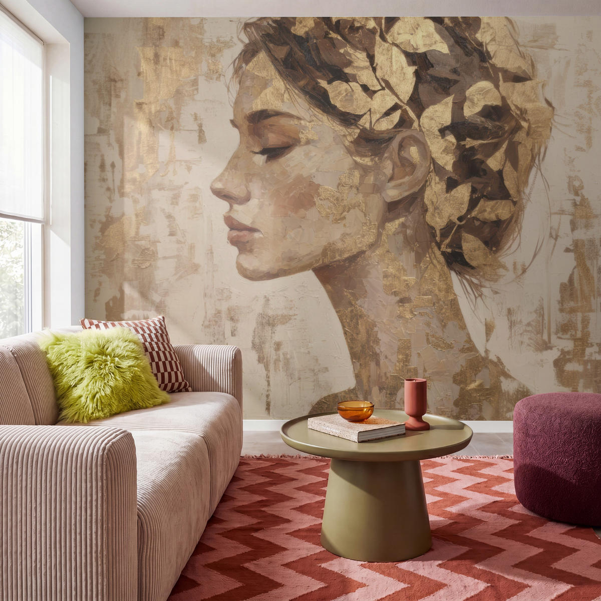 TAPETE - Frau - Gold - Abstrakt - Textur - 280x240 cm - Goldfarben, Papier (280/240cm) - OnlyWow