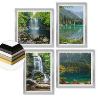 WANDBILDER 4er Set - 50x50 cm & 40x60 cm Silberner Rahmen - Wasserfälle in grüner Umgebung - Silberfarben, Kunststoff (50/50cm) - ArtPrintCave