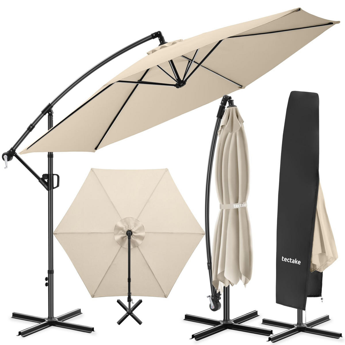 AMPELSCHIRM Artemis, inkl. Schutzhülle, beige - Beige, Metall (350/337cm) - tectake