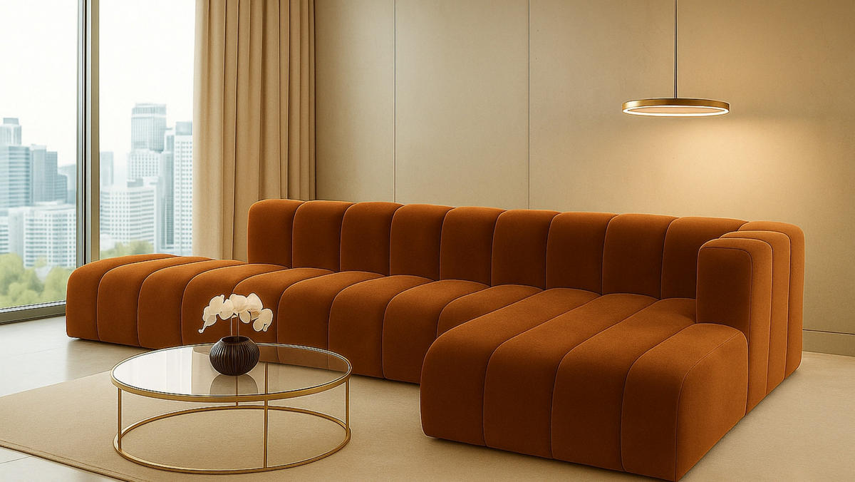 ECKSOFA Mit Hocker GRAND L, Stoff Salvador, Braun, Rechts - Braun, Holz (386/179cm) - Kaiser Möbel