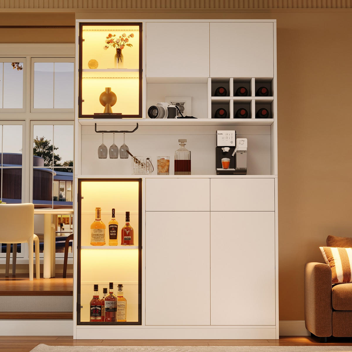 KÜCHENSCHRANK Vitrine weiß mit LED, 120/200/33 cm, Spanplatte und Glas, Weiß, MIT LED-BELEUCHTUNG, für Wohnbereich - Weiß, Holzwerkstoff (33/200/120cm) - Rolipo