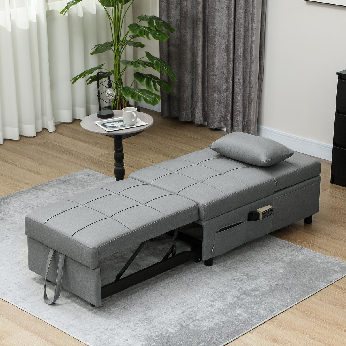 SCHLAFSESSEL 3-in-1, mit Bettfunktion, Hellgrau - Hellgrau, Textil (65.5/81/104cm) - HOMCOM