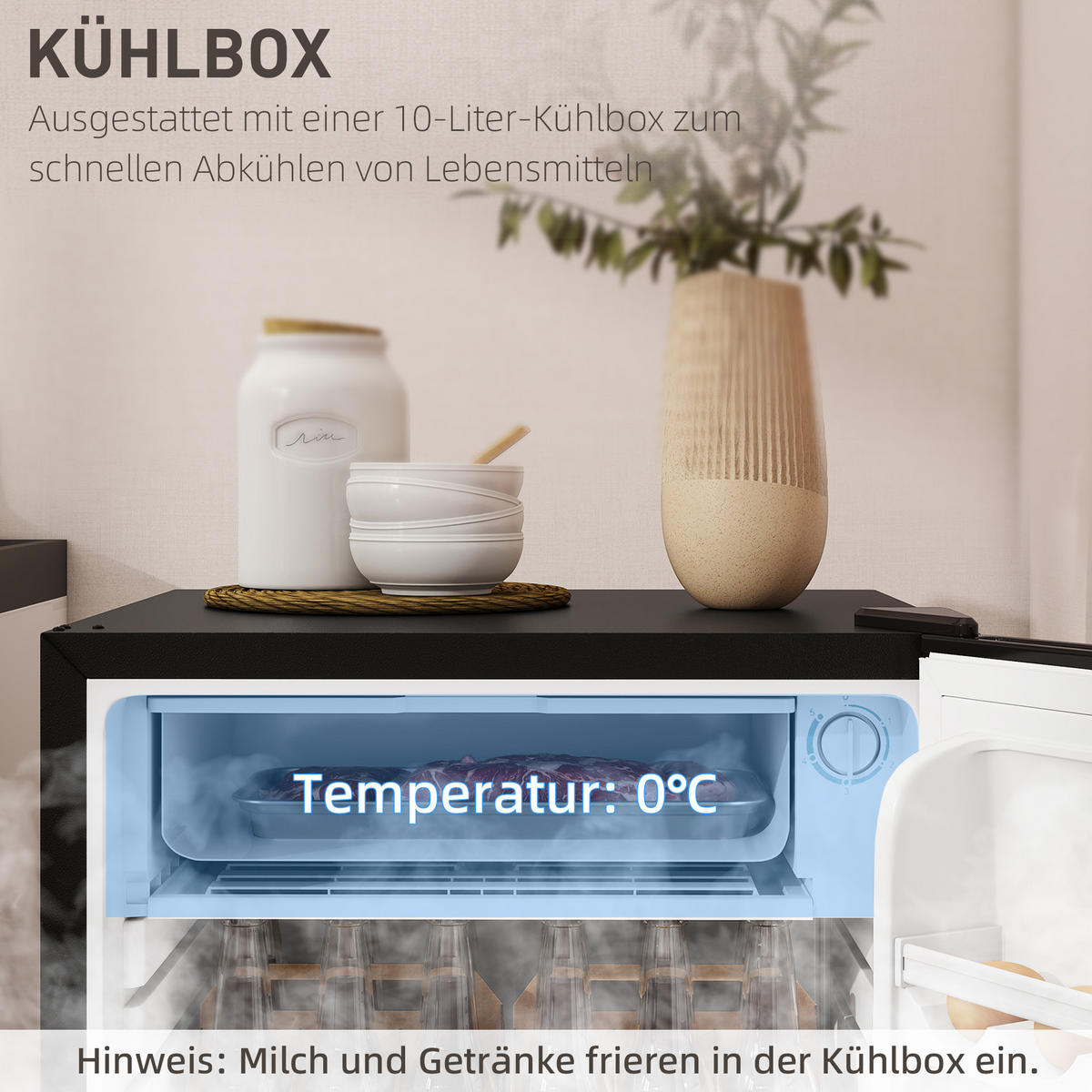 MINI-KÜHLSCHRANK Stahlblech Kunststoff Schwarz - Schwarz, Metall (44.2/84/47.5cm) - HOMCOM