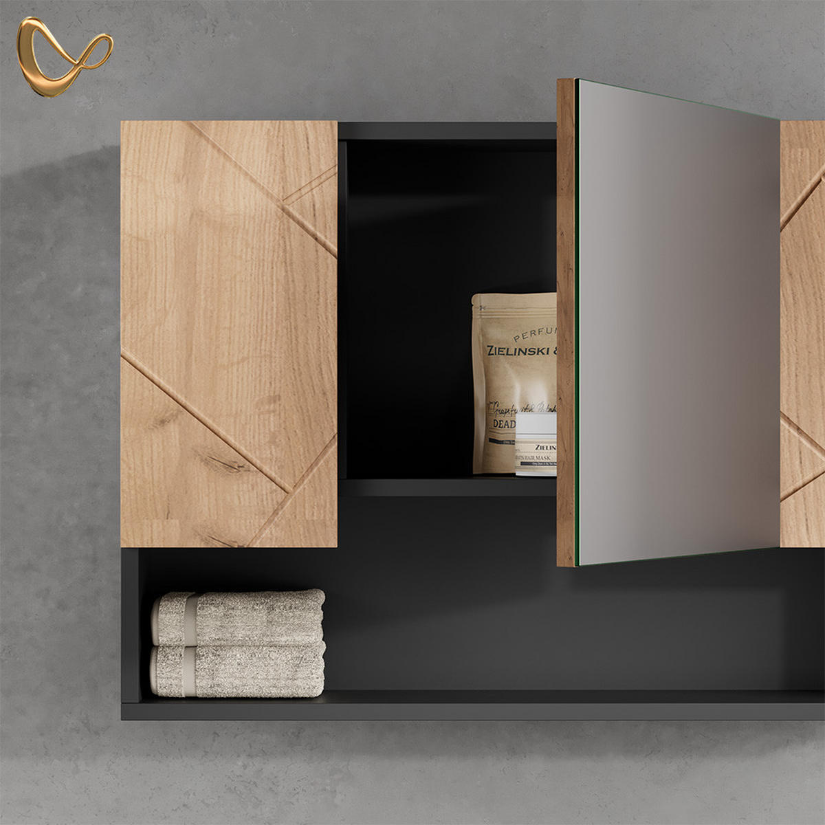 BADSPIEGELSCHRANK Ronco Goldkraft Eiche/Anthrazit 80.1 x 55 cm - Honigeiche/Anthrazit, Holzwerkstoff (80.1/55/17cm) - Livinity®