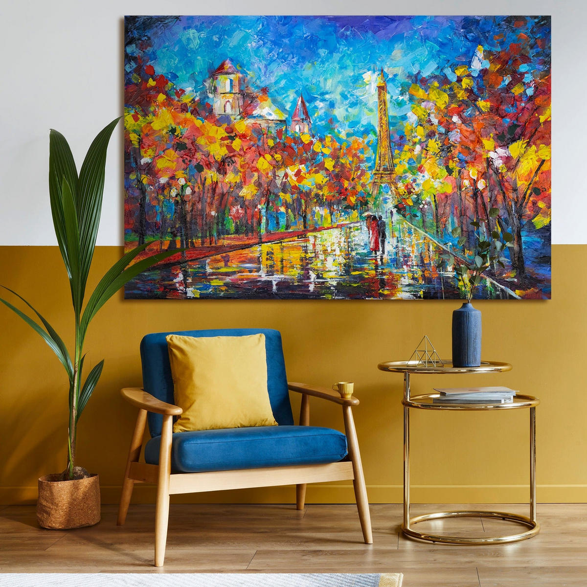 GEMÄLDE Nachts in Paris auf Keilrahmen 140x100 cm - Blau, Holz (140/100cm) - YS-art gallery