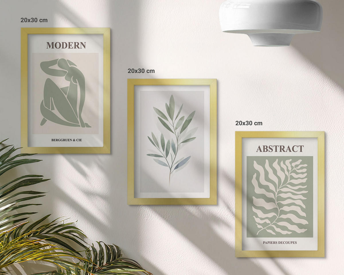 WANDBILDER 3er Set - 20x30 cm Goldrahmen - Matisse Aquarell Boho-Design - Goldfarben, Kunststoff (20/30cm) - ArtPrintCave