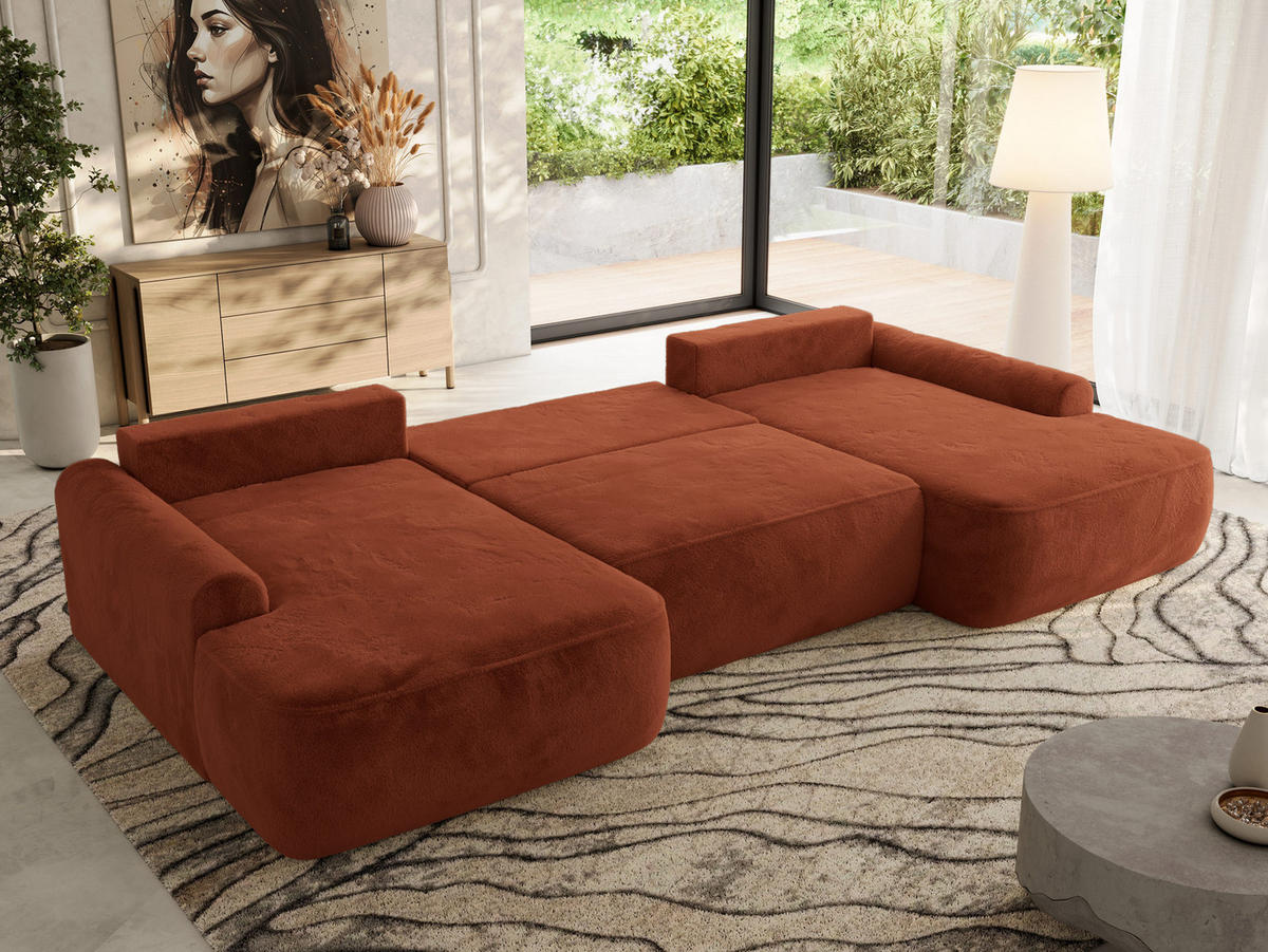 WOHNLANDSCHAFT CUBO U Orange Plüsch - Schwarz/Orange, Kunststoff/Textil (370/100/187cm) - MKS