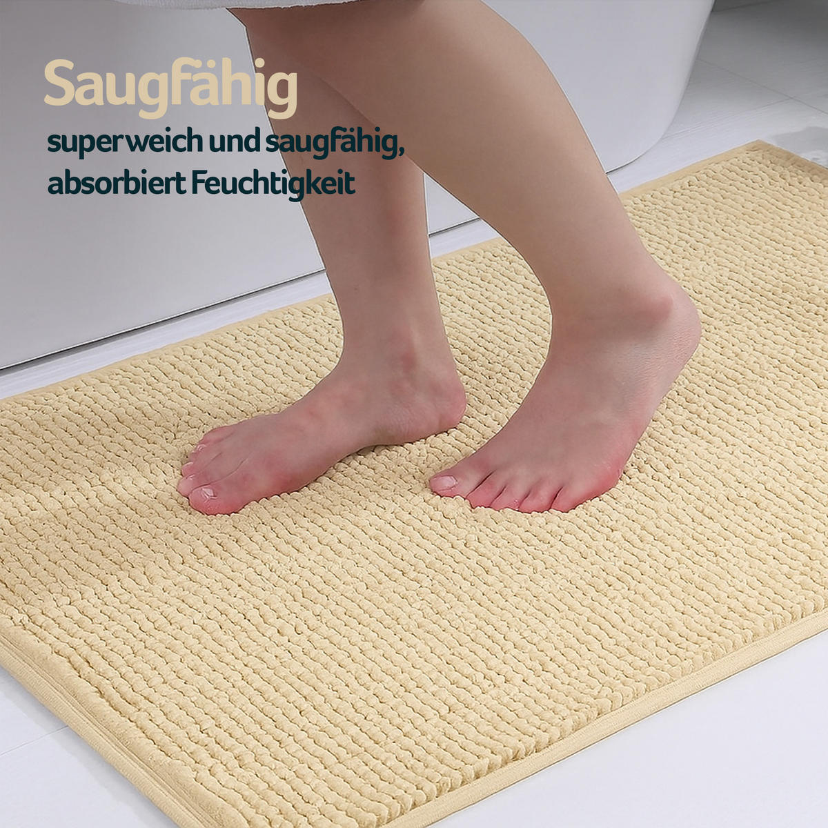 BADEMATTE Chenille 60x90cm Sand - Beige, Textil (90/60cm) - Bestlivings
