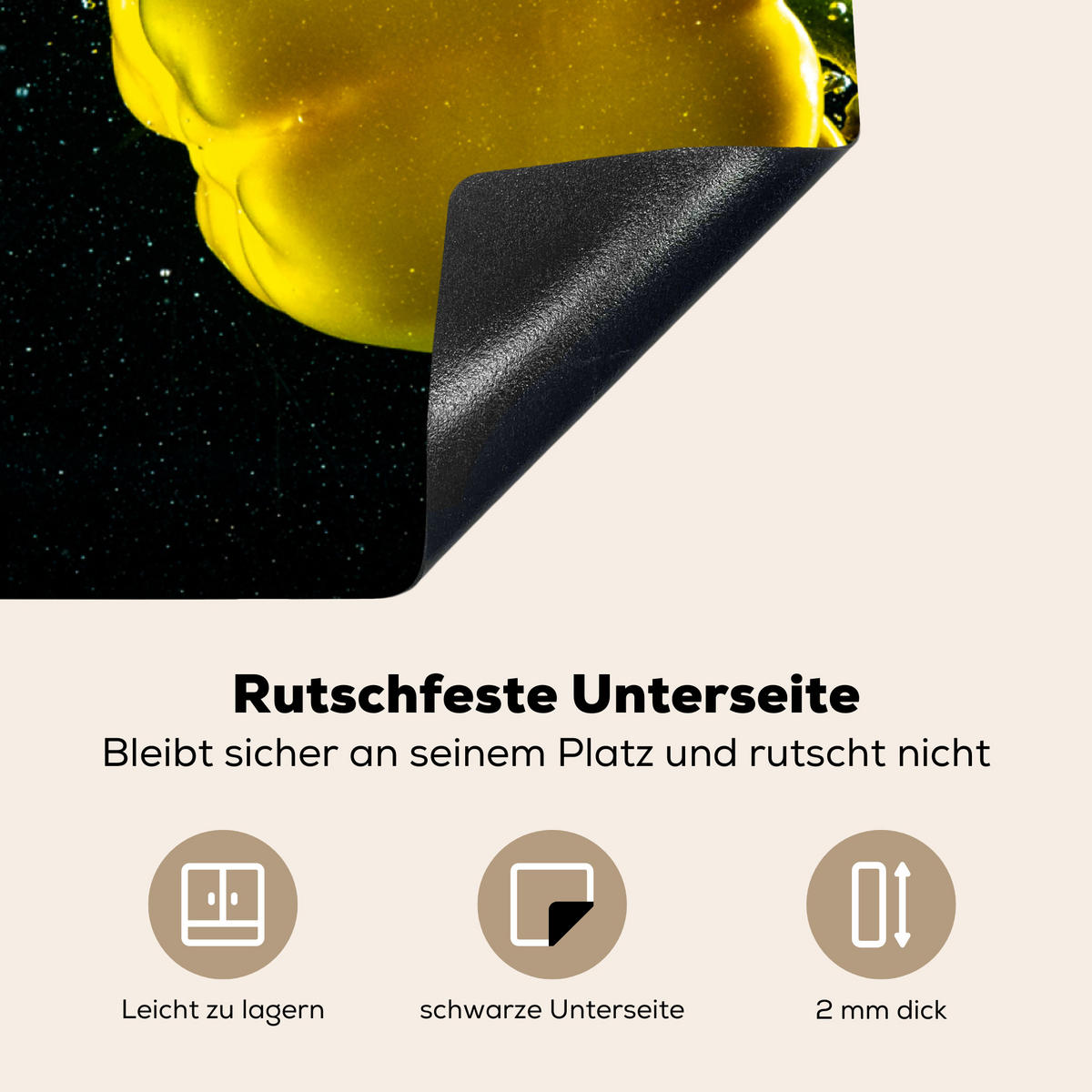 HERDABDECKPLATTE Paprika - Gemüse - Wasser - Schwarz - Rot - Grün - Gelb Induktionsmatte 78x78 cm - Multicolor, Kunststoff (78/78/0.2cm) - MuchoWow