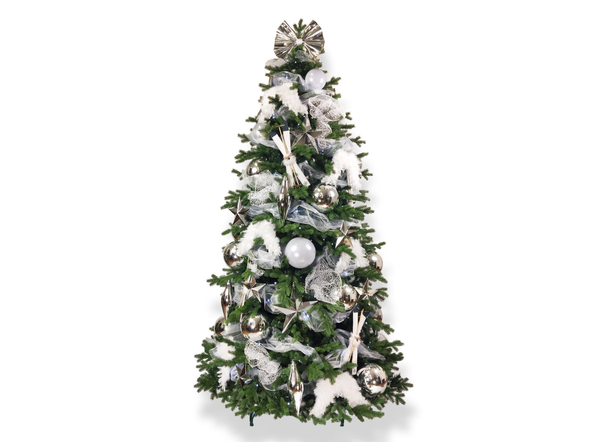 WEIHNACHTSBAUM geschmückt künstlich mit 118 Stk Kugeln SCHNEEGESCHENK 300 cm mit Metallständer - Silberfarben/Weiß, Kunststoff (300cm) - LAALU