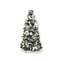 WEIHNACHTSBAUM geschmückt künstlich mit 118 Stk Kugeln SCHNEEGESCHENK 300 cm mit Metallständer - Silberfarben/Weiß, Kunststoff (300cm) - LAALU