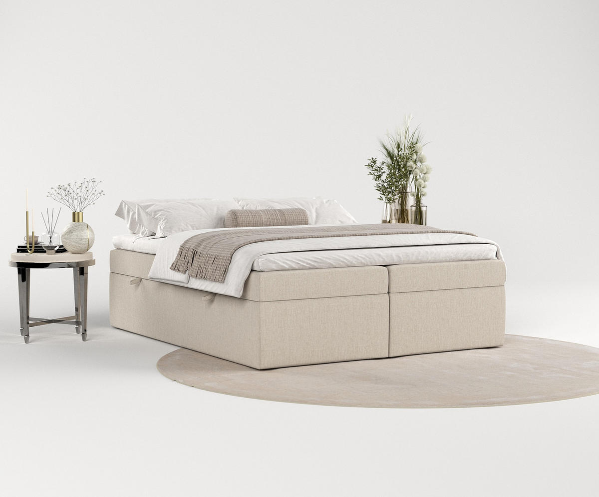 BOXBETT Lennon Beige 200/200 cm im Webstoff - Beige/Schwarz, Holz/Holzwerkstoff (200/200cm) - Maison de Reve