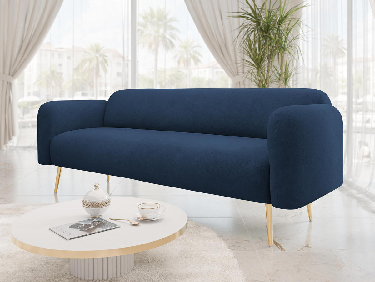 SOFA Nami 3 - Blau/Goldfarben, Holz/Textil (204/75/71cm) - MIRJAN24