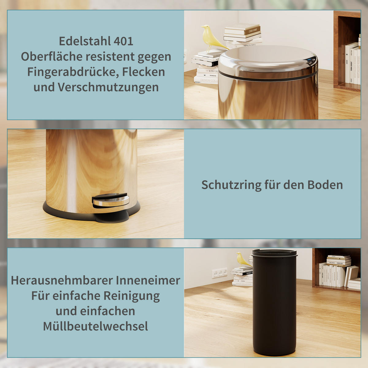 MÜLLEIMER DE-08914 30 L Treteimer mit Softclose und Inneneimer Silber - Silberfarben, Metall (29.2/62.9/29.2cm) - ComfortXL
